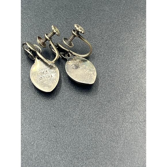Taxco V.A. Sterling Silver 925 Vintage Screw Back Handmade Native Earrings - Picture 5 of 6